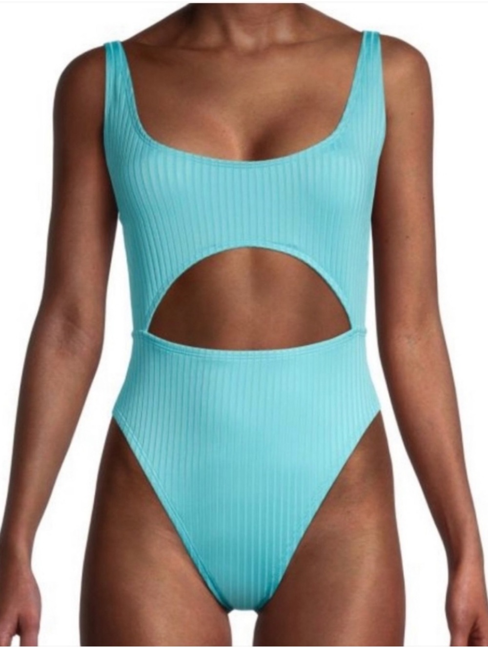 BCBGeneration Turquoise Ribbed Cutout One-Piece Swimsuit in Small NWT Retail $98